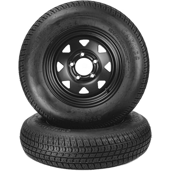 ST175/80D13 5 lug Trailer Tire and Wheel Assembly, Load Range C 6PR, 5 Lug 4.5" Bolt Pattern, Black Steel 13" Rim, Set of 2 for Utility and Boat Trailers