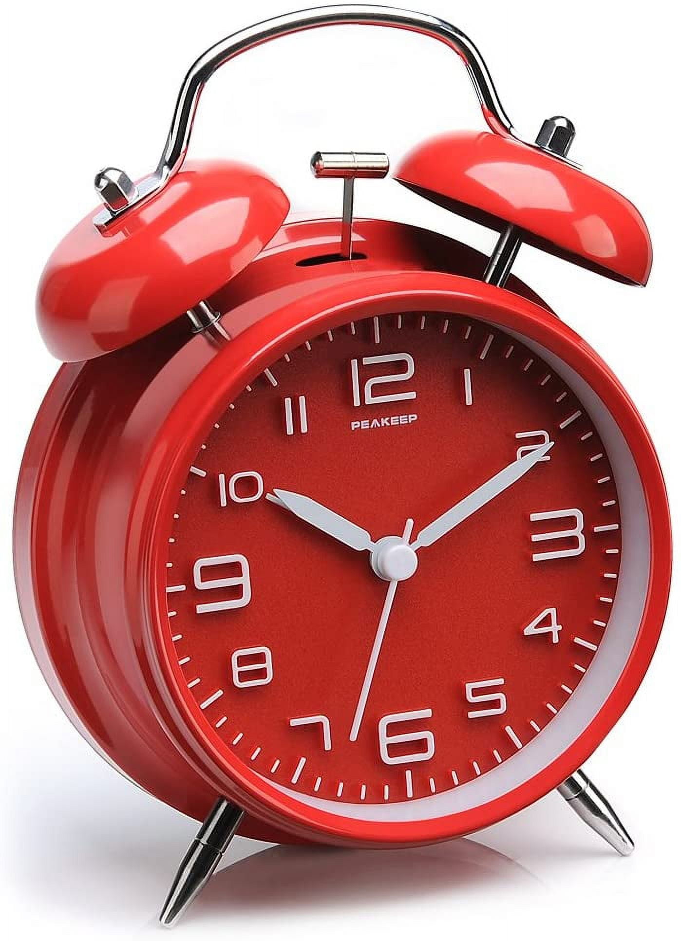 Peakeep 4 Inches Twin Bell Loud Alarm Clock for Heavy Sleerpers, Backlight, Battery Operated Old
