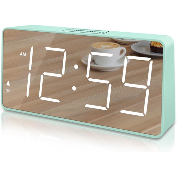 Peakeep Digital Alarm Clock for Bedroom Bedside, Large Display 5 Dimmers | Electric Alarm Clock Battery Backup Powered, Mirror Face, Large Numbers for Seniors