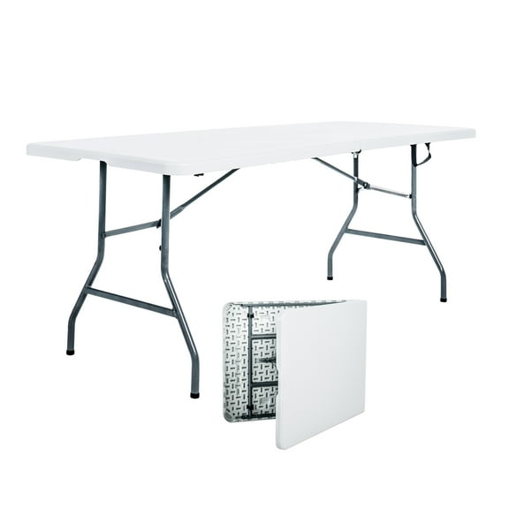 Peakform 6' Rectangle Centerfold Table, Indoor/Outdoor Requisite, White (80918)