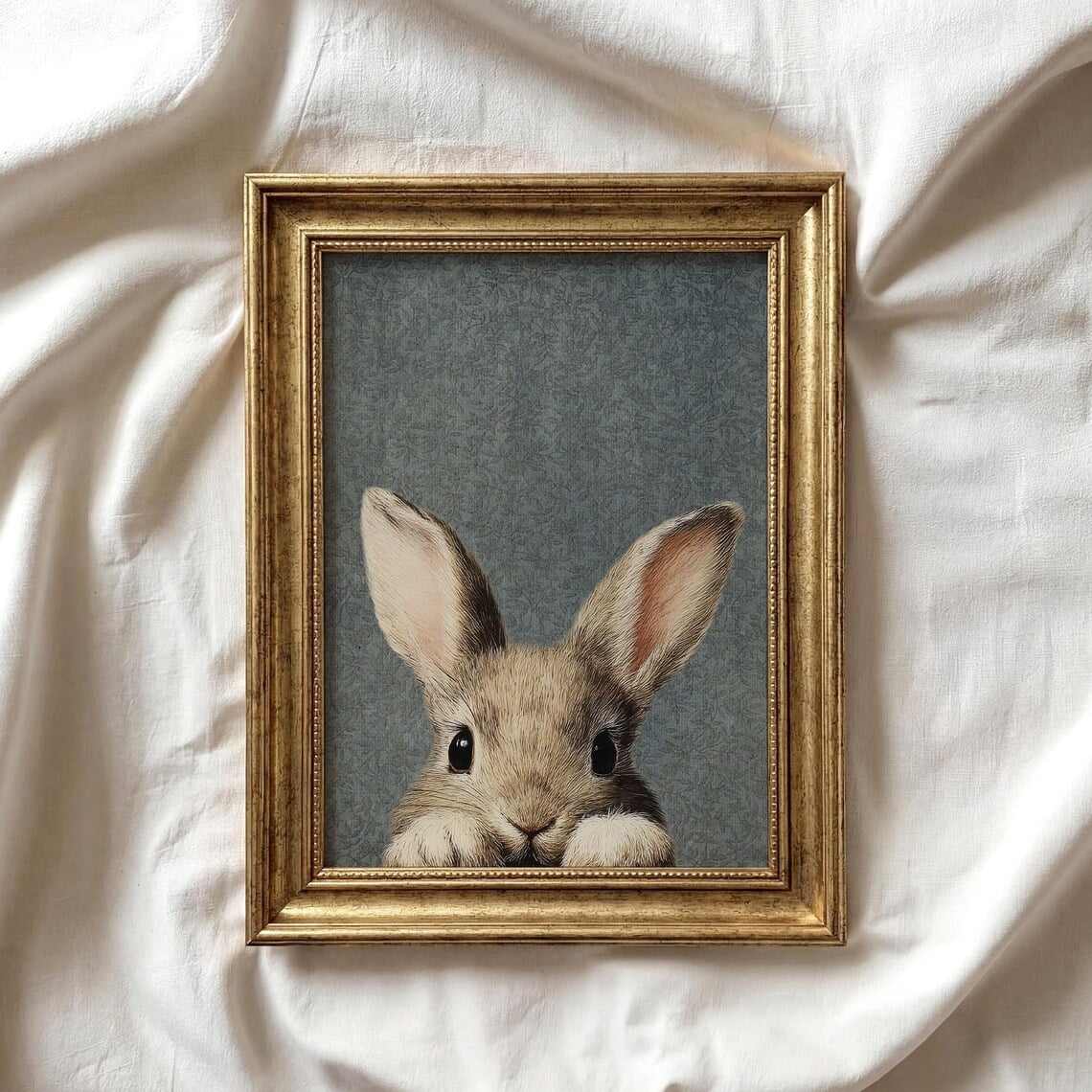 Peaking Bunny Vintage Blue Botanical Pattern Easter Rabbit Woodland ...