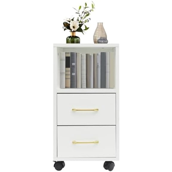 Peakor End Table with 2 Drawers & Wheels Modern Mobile Side Table, Slim Rolling Nightstand for Living Room, Bedroom - Easy to Assemble$$Furniture