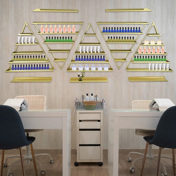 Peakora 10PCS Triangular Nail Polish Racks, 5-Tier Metal Display Racks for Cosmetics Wall-Mounted Nail Polish Racks for Cosmetics, Perfumes, And Essential Oils Gold