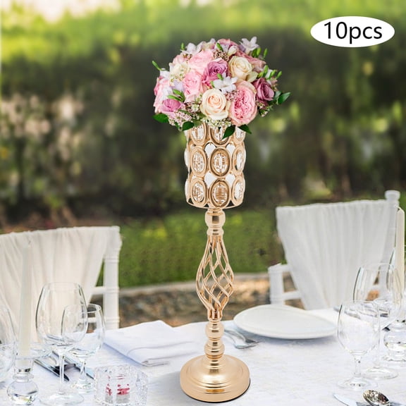 Peakora 10PCS Wedding Flower Vases Gold Wedding Centerpieces Floor Luxurious Acrylic Crystal Metal Flower Arrangement Stand Wedding Vase for Tables