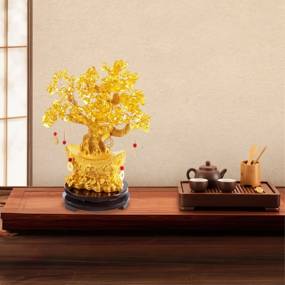 Peakora 11.02'' Feng Shui Money Tree Tabletop Ornament Money Tree Decoration Crystal Yellow Quartz Citrine Lucky Tree Decoration for Wealth & Luck Suitable for Office Home