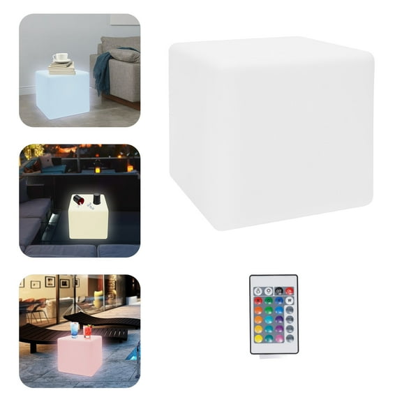 Peakora 15.75in Rechargeable Square Stool Light, 16 Light Colors LED Square Stool, LED Cube Light with Remote Control for Home Party, Bedroom, Living Room, Office