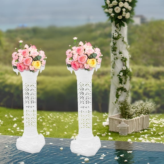 Peakora 2 PCS Free Standing Wedding Roman Column White Wedding Landscaping Roman Pillar Artistic Roman Column Statue Party Flowerpot Holder for Decoration and Celebration