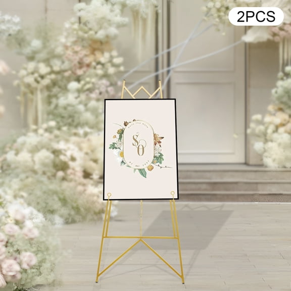 Peakora 2-Pack Gold Easel Stand for Sign Adjustable Welcome Display Standing Heavy Duty Easel Tripod Photo Frame Stand for Wedding Signs Posters, Display, Painting