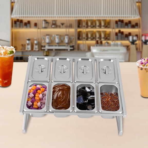 Peakora 2-Tier Expandable Kitchen Spice Shelf, Stainless Steel Spice Rack with 10 1/9 Pans, Countertop Kitchen Storage Rack for Sauce Ingredients Toppings 13.98"-25.59" Adjustable