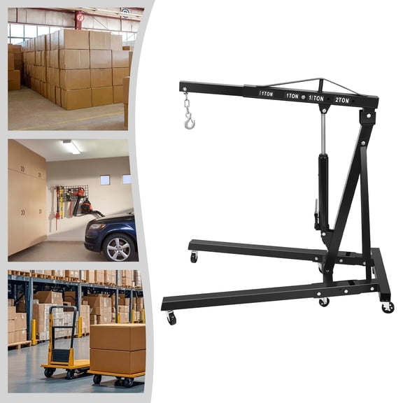 Peakora 2 Ton Folding Engine Hoist Cherry Picker Shop Crane Hoist Lift, Heavy Duty Carbon Steel with 6 Iron Caster Wheels Black