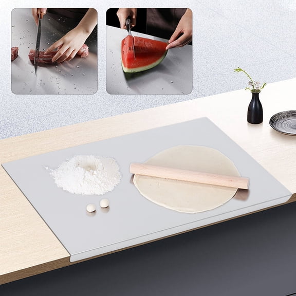 Peakora 23.6*19.6in Stainless Steel Chopping Cutting Board Counter Top Protector W/ Front Overhang L-Shaped Folded Edge Stainless Steel Cutting Board