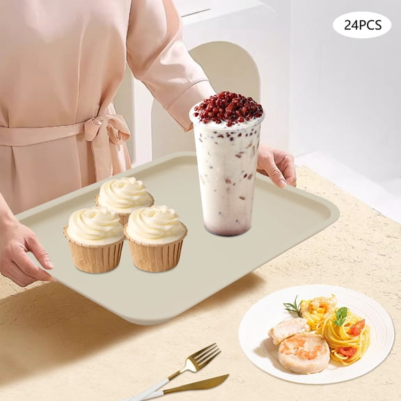 Peakora 24 PCS Restaurant Service Trays 14.17*10.63in Rounded Corners Serviertabletts Non-slip Cafeteria-Tabletts for Restaurants, Cafeterias, Kitchens Khaki