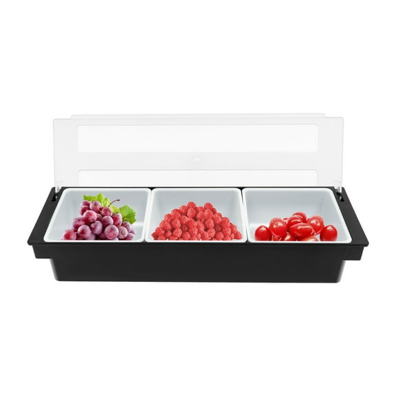 Peakora 3-Compartment Plastic Fruit Box Food-Grade Pp Material Flip Lid Design Partition Design Removable Inner Grids Plastic Container for Fruit Spices Condiments Grains Cereals