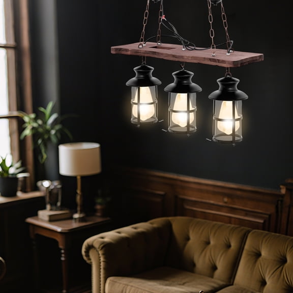 Peakora 3 Heads Vintage Countryside Style Wood Hanging Chandelier Industrial Ceiling Lamp Retro Chandelier with Unevenly Designed Wood Board 40W 110V