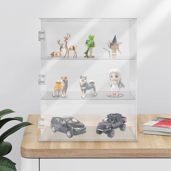 Peakora 3 Tier Acrylic Display Case Clear Countertop Showcase Storage Shelf Acrylic Display for Souvenirs Dolls Collectibles Home Decor 11.02*4.72*14.17 Inch