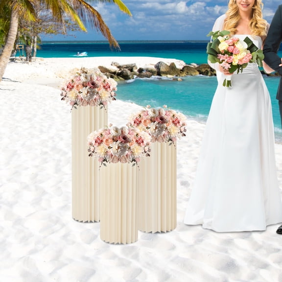 Peakora 3pcs Foldable Cardboard Centerpiece Display, Cylinder Flowers Stand, Columns Display for Wedding Party Garden Decoration