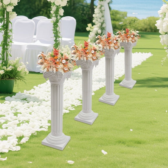 Peakora 4 PCS Free Standing Wedding Roman Column White Wedding Landscaping Roman Pillar Event Decorative Column for Gardens Patios Lawns Height Adjustable