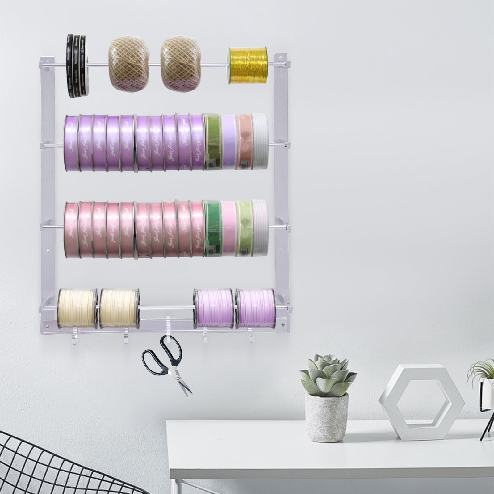 Peakora 4-Tier Ribbon Storage Rack Wall Mount Wire Spool Rack with 5 ...