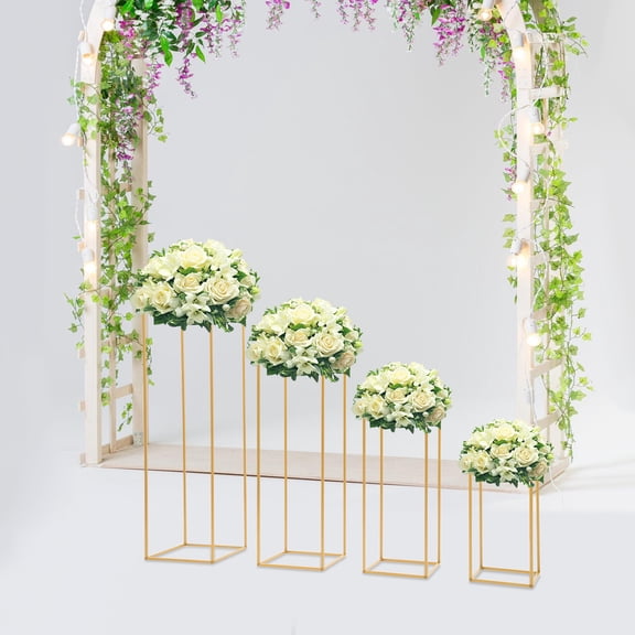 Peakora 4PCS Gold Wedding Table Flower Stand Modern Metal Vase Column Stand Geometric Centerpiece for Wedding Table Arrangements Party Decorations and Event Embellishments
