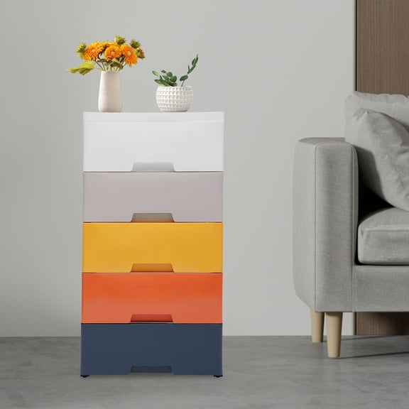 Peakora 5 Drawer Plastic Drawers Dresser Storage Cabinet, Stackable Vertical Clothes Storage Tower, Bedroom Tall Small Chest Closet, Organizer Unit for Hallway Entryway, Home Furniture
