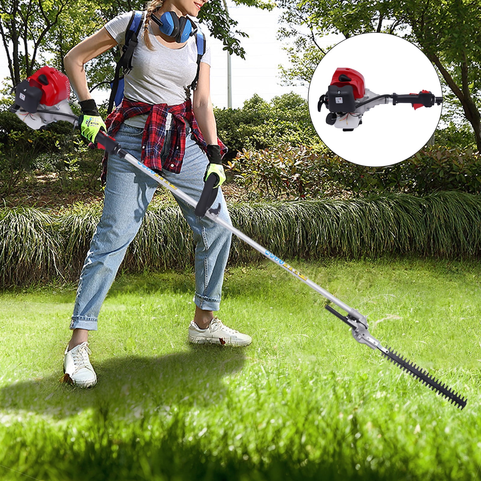 Peakora 51.7cc 2-Stroke Lawn Mower 1.4kw 6500rpm Grass Trimmer Gardener Hedge Shears for Parks, Yards