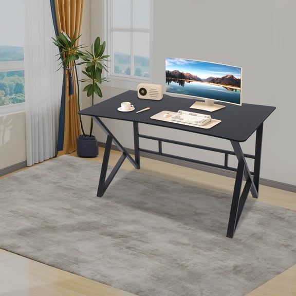 Peakora 55.11 Inch Computer Desk Waterproof & Scratch-Resistant Home Office Writing Desk Modern Ergonomic Student Writing Desk Gaming Desk for Home Office 1000lbs Weight Support Dark Grey