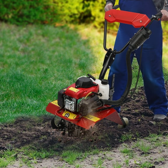 Peakora 63cc 4-Stroke Full-Size Front Tine Tiller Air-Cooled Engine 9000rpm 1.6kw Tilling Width up to 13.78 Inch 34.05 in Gasoline Cultivator with Large Tank Fuel for Greenhouses Orchards