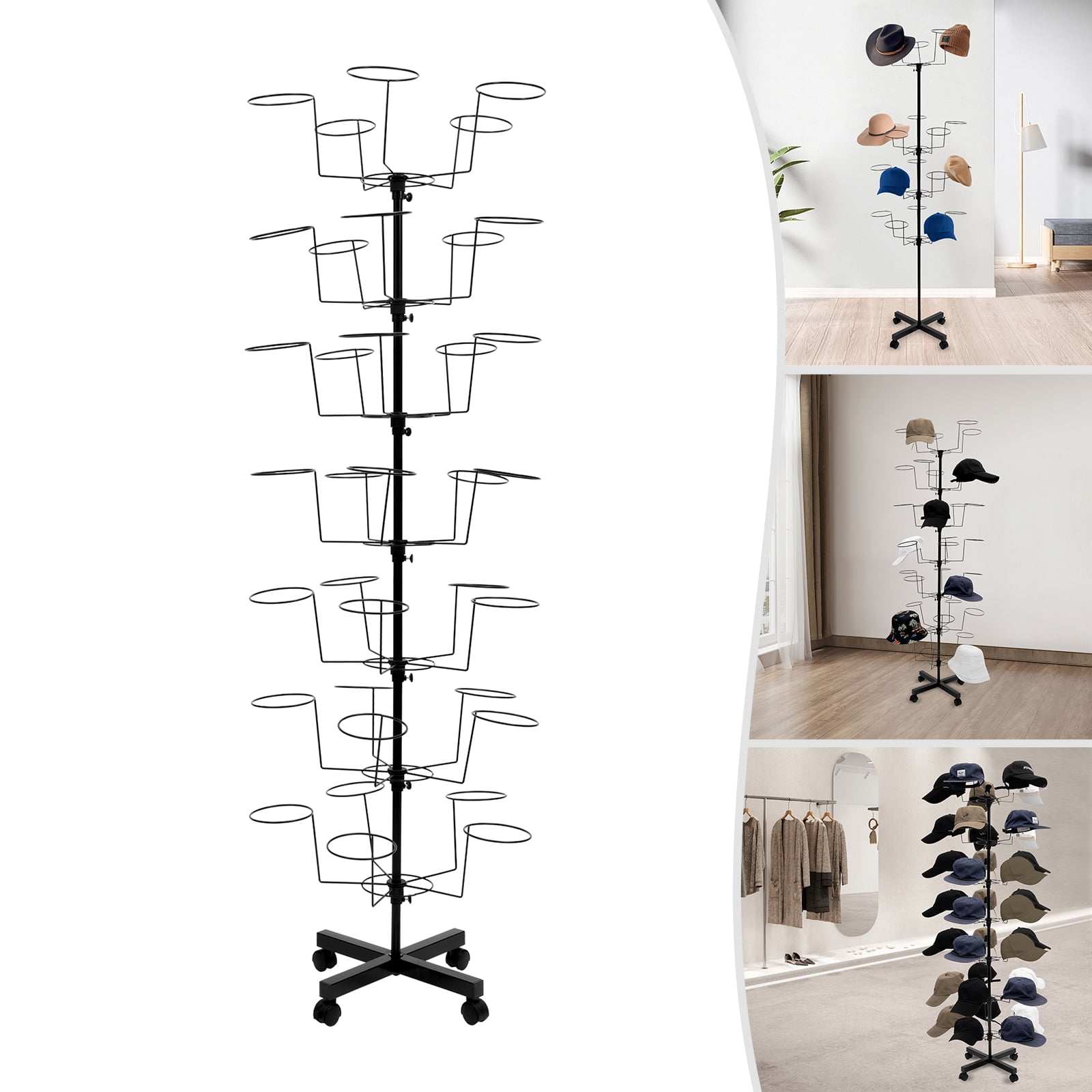 Slim Hat Rack Peakora 7-Tier Hat Rack with Four Universal Wheels Multi-functional Hat ...