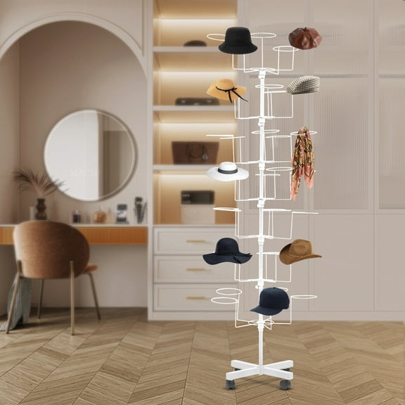 Peakora 7 Tier Rotating Hat Display Rack White Metal Caps Display Holders Freestanding Adjustable Hat Organizer Stand 35 Hat Rests