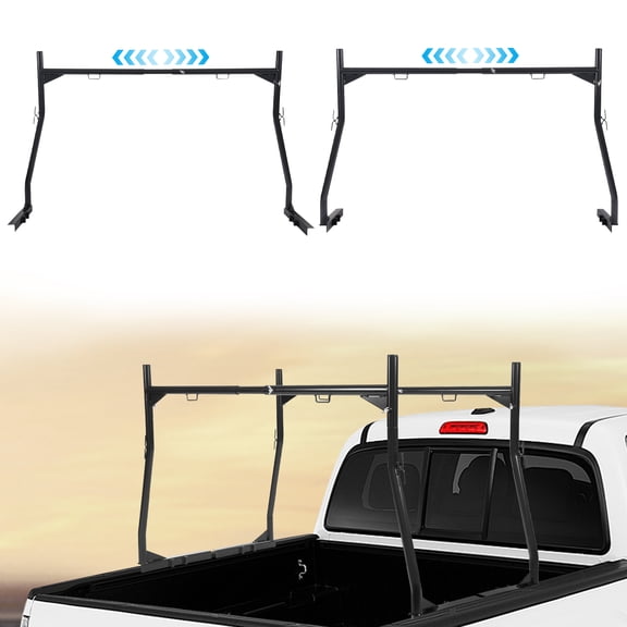 Peakora Adjustabl Truck Rack 800lbs Capacity 46-71 in Width Pick-Up Truck Rack Trailer Rack Heavy Duty Steel Construction for Canoes, Surfboards, Ladders, Lumber, Tents, And Large Items