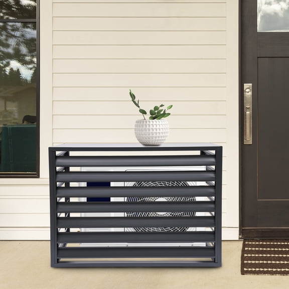 Peakora Air Conditioner Fence Screen 4 Panels Aluminum Alloy A/C Units Freestanding Privacy Screen Fence Panels Outdoor Garden Privacy Protective Cover Grey