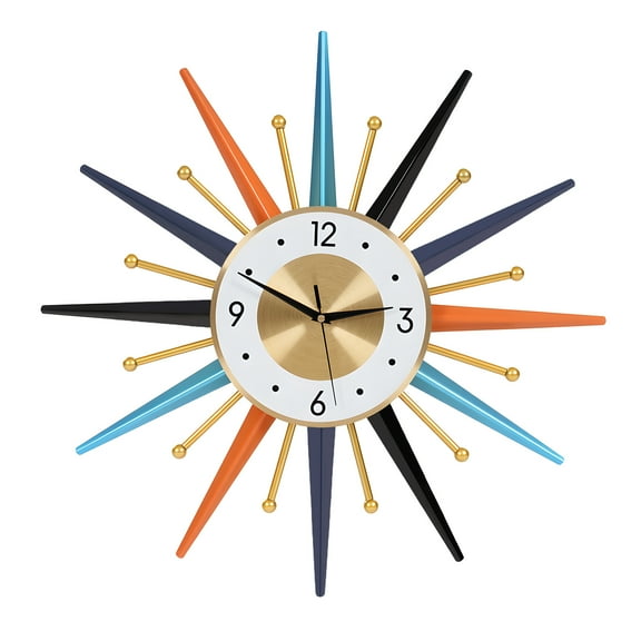 Peakora Artistic Sun Shaped Wall Clock Modern Decorative Wall Clock Unique Sun Design with 5-Color Dial for Living Room Decor