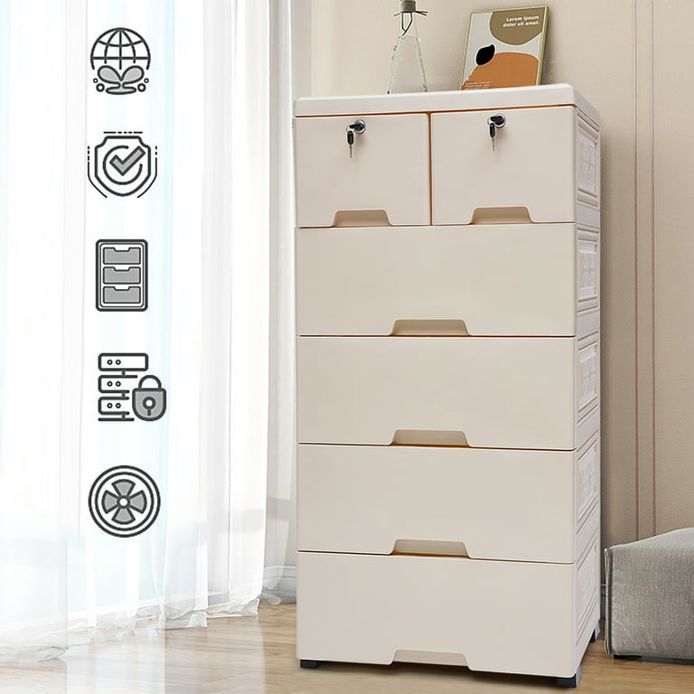Peakora Beige Color Storage Cabinet with 6 Drawers Closet Drawers