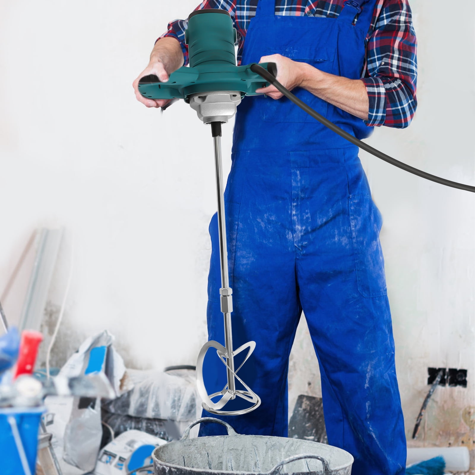 Peakora Concrete Mixer with One-Touch Switch 800rpm/Min 6 Speed Adjustable Paint Mixer with 23.62 Length of Rod Handheld Cement Mixer 2100w Portable Electric Mud Mixer for Mixing Mortar