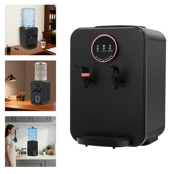 Peakora Countertop Hot and Cold Water Cooler Black Desktop Top Loading Water Dispenser with three different water temperatures (hot/cold/warm) for Both Home and Commercial Places 110V