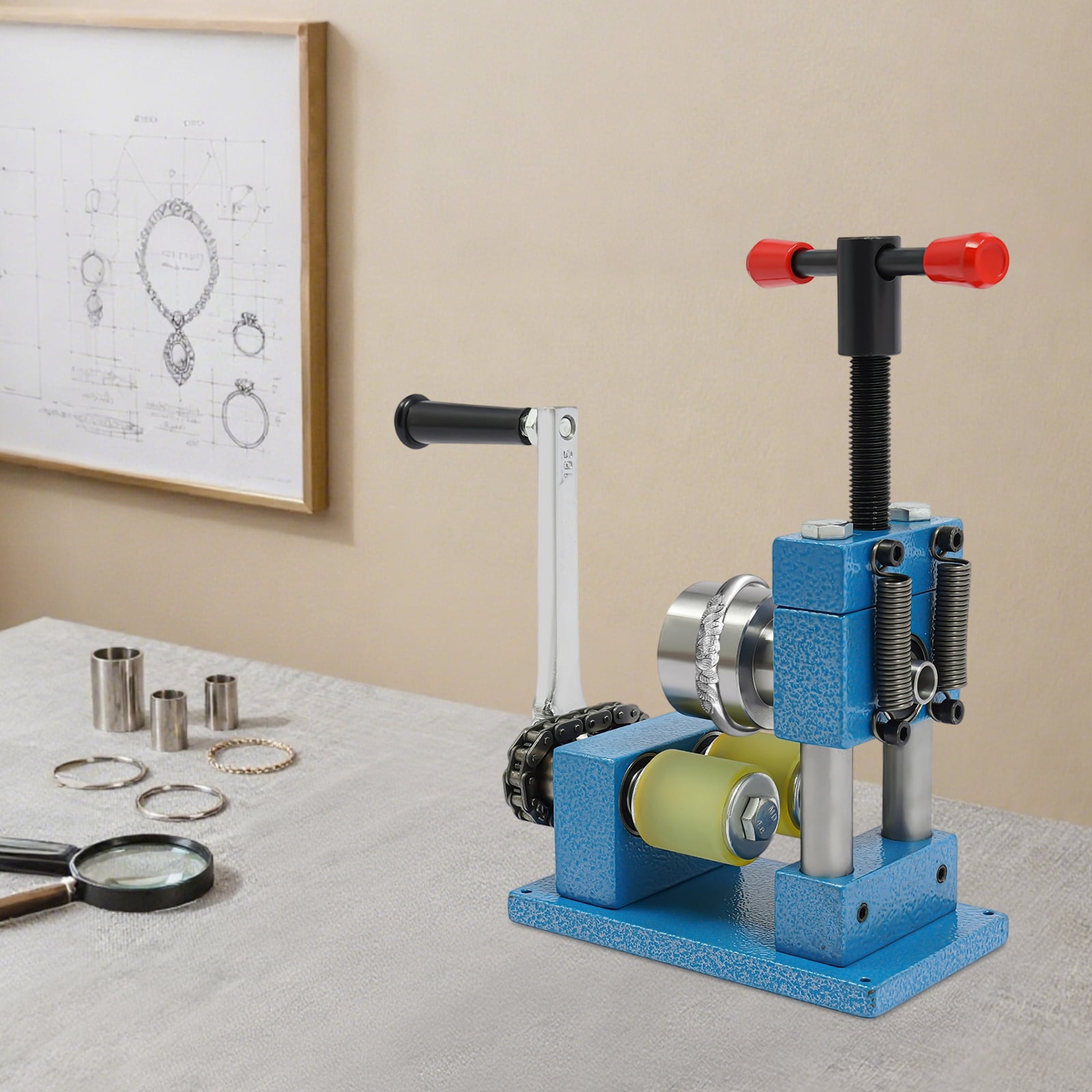 Peakora Desktop Hand Crank Ring Bracelet Bending Machine 45# Iron Jewelry Bending Machine Ring and Bracelet Press Bending Machine for Jewelry Stores Craft Rooms