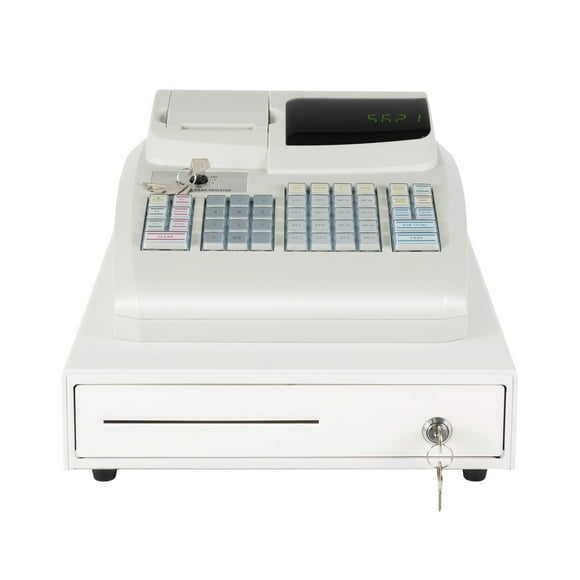 Peakora Efficient Supermarket Cash Register with Automatic Pop-Up, 4 Bill Compartments, 5 Coin Sections, LED Screens, Secure Data System, Thermal Printer