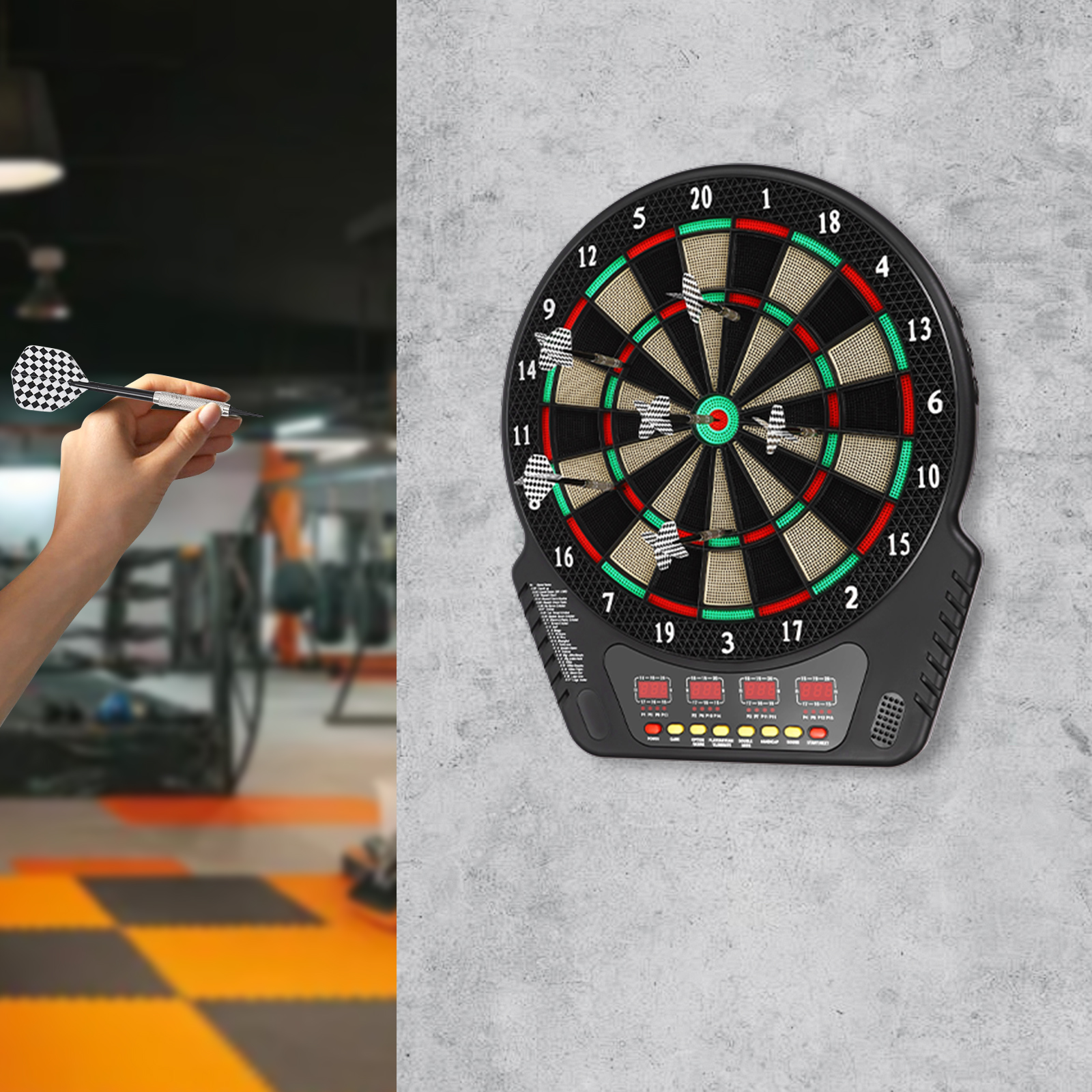 Peakora Electronic Tip Dartboard Cabinet Set with 6PCS Darts Innovative Electronic Dart Board Soft Tip Dartboard Set for Game Room 27 Games with 243 Variants Colorful LED