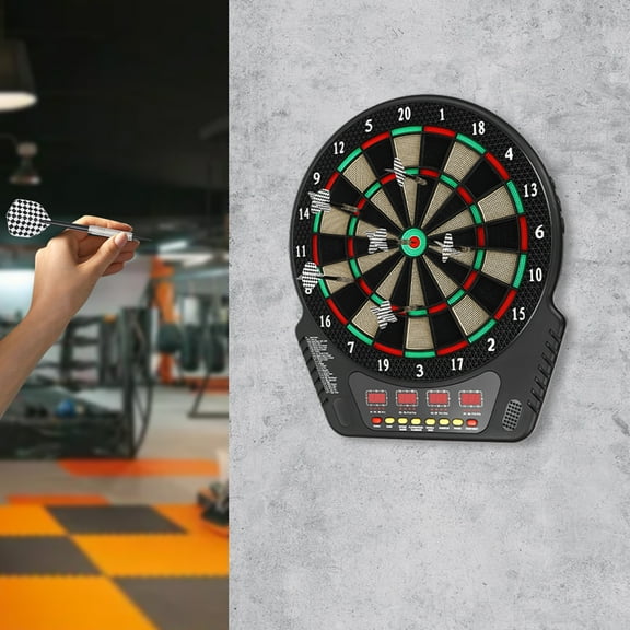 Peakora Electronic Tip Dartboard Cabinet Set with 6PCS Darts Innovative Electronic Dart Board Soft Tip Dartboard Set for Game Room 27 Games with 243 Variants Colorful LED