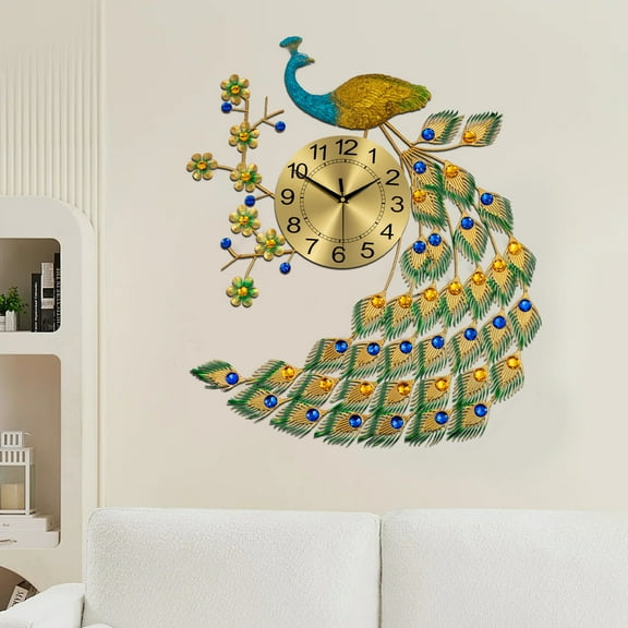 Peakora Exquisite Peacock Wall Clock, Elegant Iron and Acrylic Construction, Anti-Rust, Easy to Install, Ideal for Housewarming or Anniversary Gift