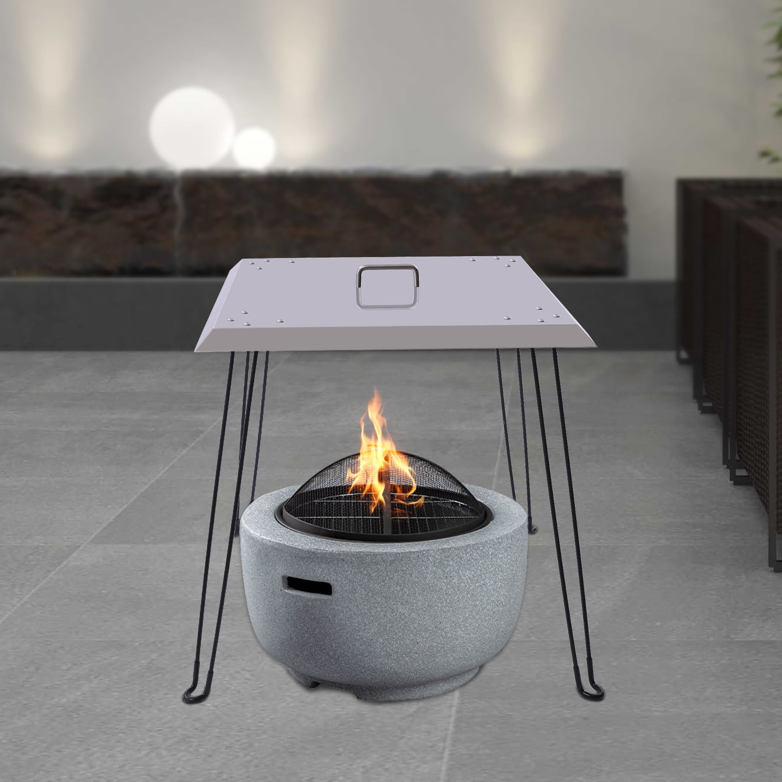 Peakora Foldable Fire Pit Heat Deflector - Durable Stainless Steel Lid with Handle & Collapsible Legs - Protects from Debris & Distributes Heat in All Directions