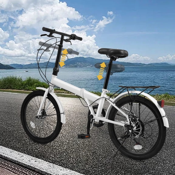 Peakora Folding Bike Foldable Bicycle with 7 Speed Gears 20-Inch Wheels Easy Folding City Bicycle with Disc Brake White