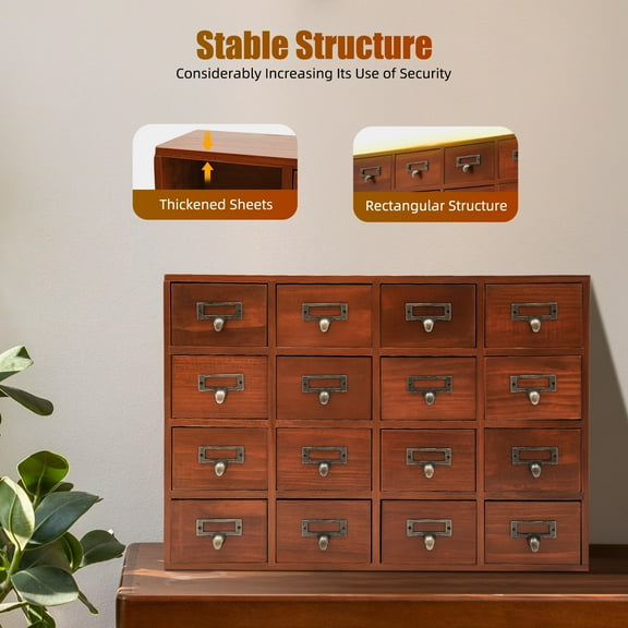 Peakora High-Quality Desk Apothecary Cabinet, Durable Pine Wood and Zinc Alloy Design, Large Capacity 16-Drawer Storage for Jewelry, Cosmetics, and More