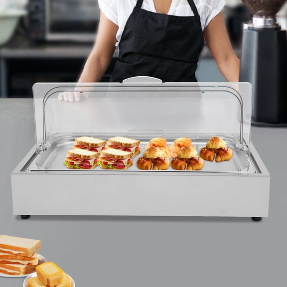 Peakora Ice Food Serving Display Tray with Clear Roll Top Cover 1.59 Gallons Buffet Cold Serving Cooler Platter Cooling Food Dishes Display Plate Case with Lid for Seafood Fruit Party Buffet Tray