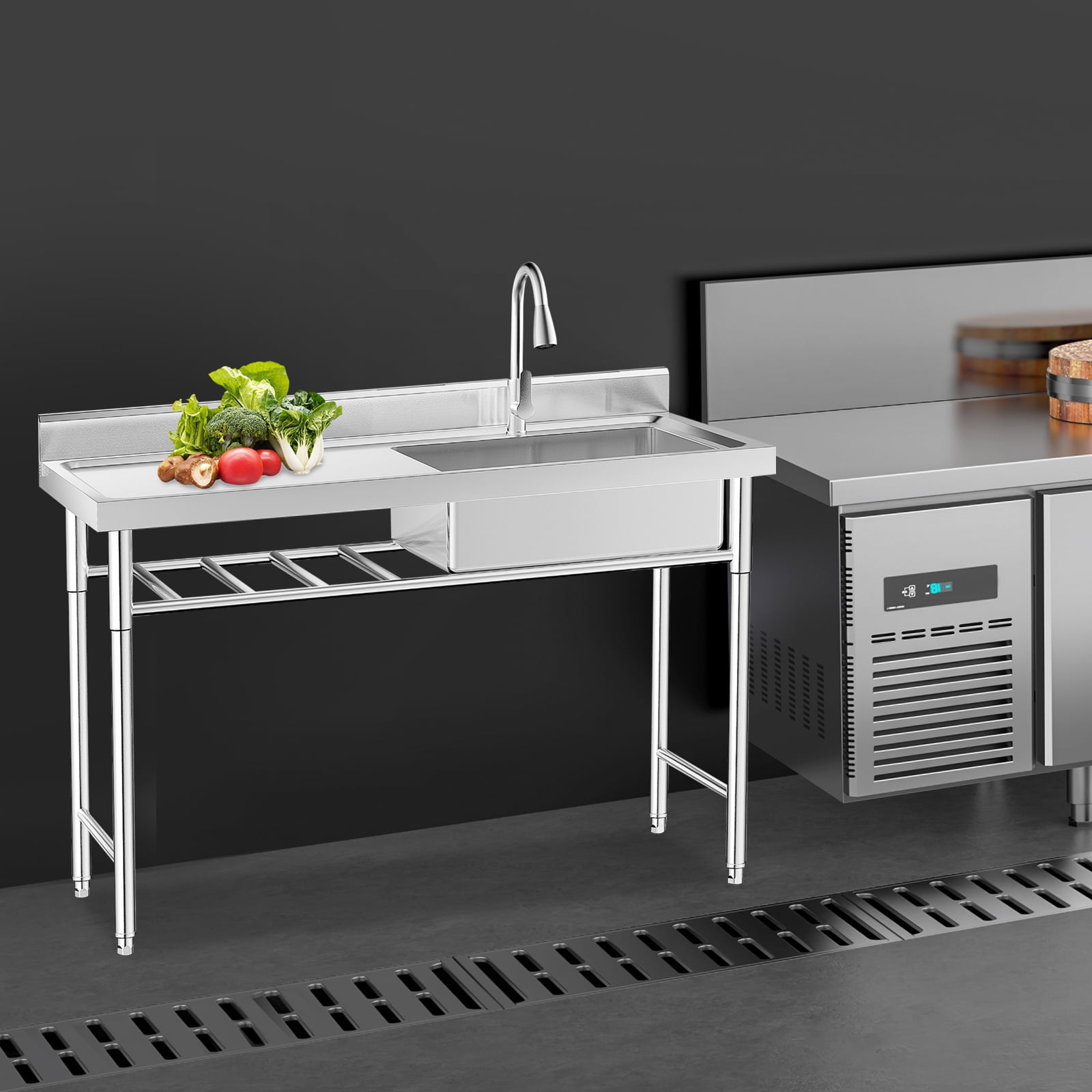 Peakora Kitchen Commercial Sink with 1 Compartment Utility Sink 201 Stainless Steel Freestanding Kitchen Sink 47.24*23.62*31.5in