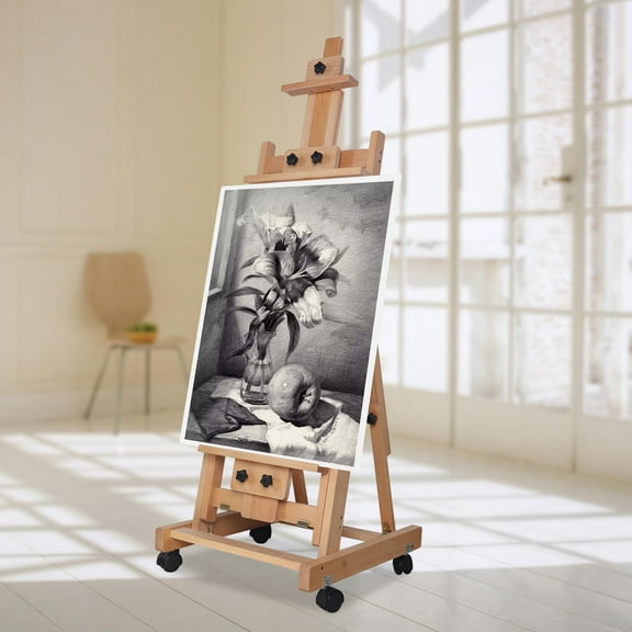 Peakora Large H-Frame Studio Easel Adjustable Wooden Artist Easel Stand with Wheels Portable Painting Canvas Stand Multifunctional Artist Easel Stand for Painting 18.9*20.87in