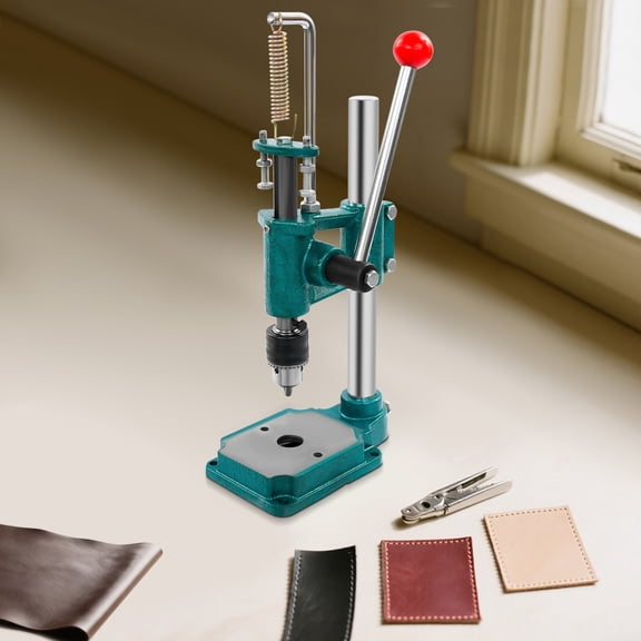 Peakora Leather Hole Puncher 352 Lbs Manual Press Puncher Heavy Duty Hand Punching Machine for DIY Leather Craft Punching Holes with 0.06-0.5in Clamping Chuck Green and Silver