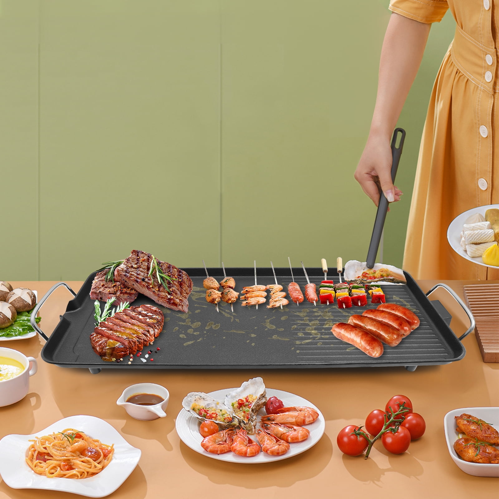 Peakora Outdoor Barbecue Grill with 26.77 * 11.02in Large Grilling Area, 1500W Electric Grill with Five Temperature Adjustment Gears, Barbecue Grill for Outdoor Camping Backyard