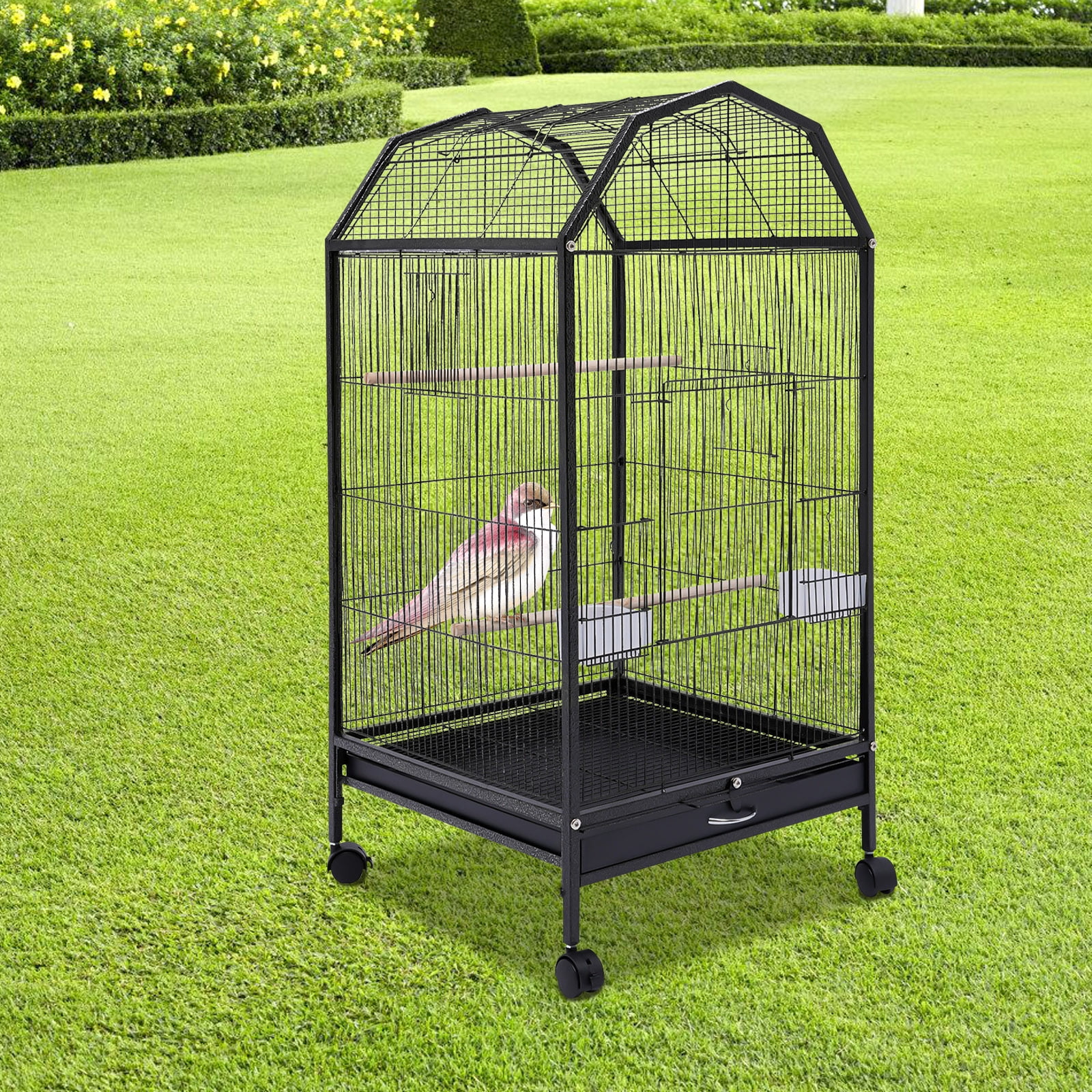 Peakora Parakeet Bird Cage with Stand Metal Pet Bird Flight Cages Large Finch Bird Cage for Conure Canary Parekette Parrot Pet House, Black