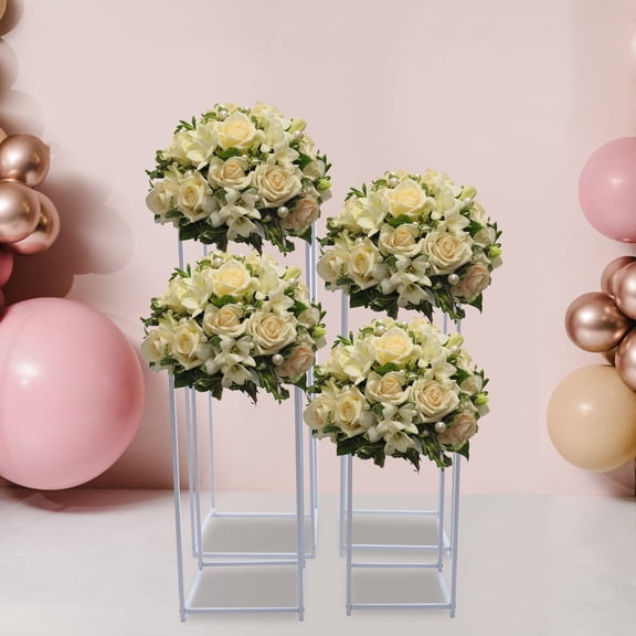 Peakora 4PCS White Wedding Table Flower Stand Modern Metal Vase Column Stand Geometric Centerpiece for Wedding Table Arrangements Party Decorations and Event Embellishments
